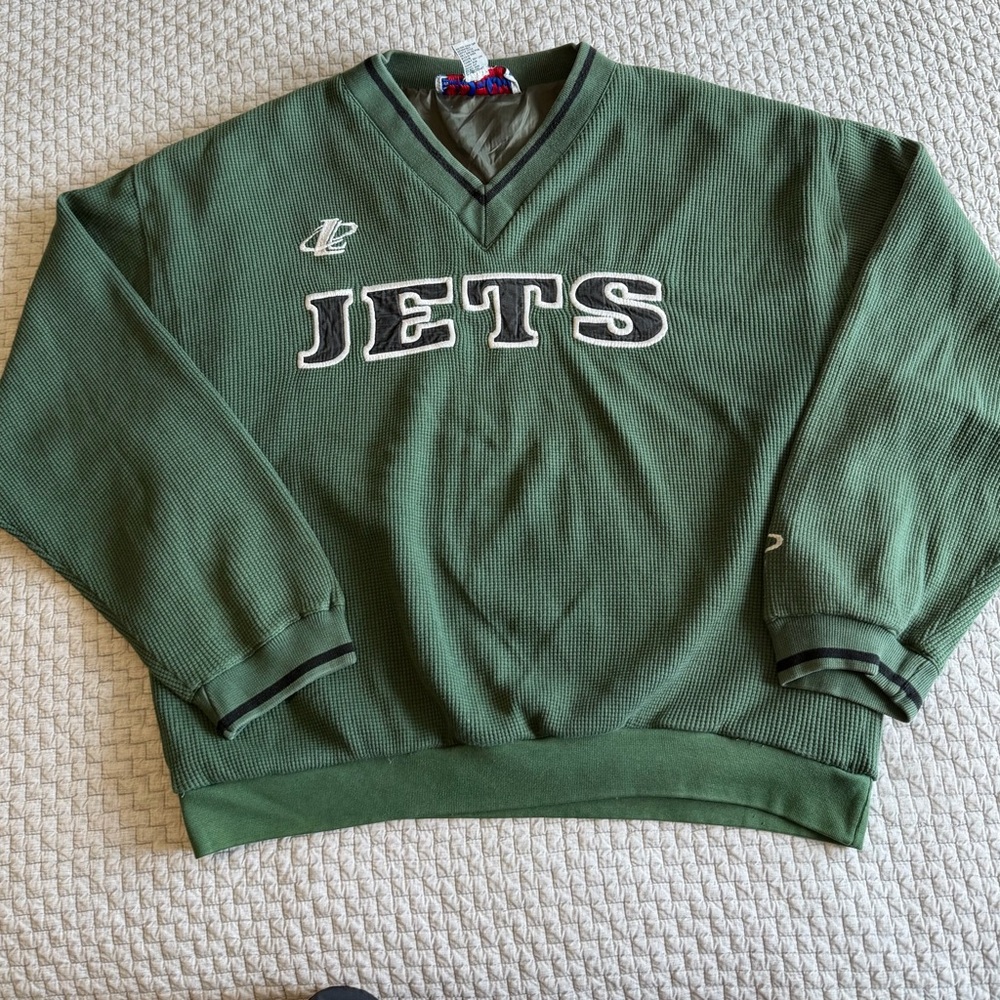 Vintage New York Jets NFL Football Logo Athletic Men's V-Neck Sweatshirt Size L